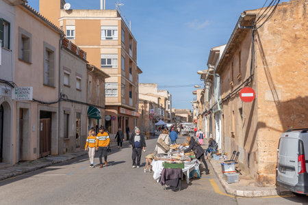 Campos, Spain, january 23 2021: general view of the weekly street market in the town of Campos.のeditorial素材