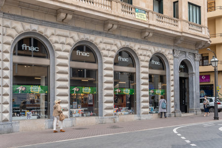 Palma de Mallorca, Spain; May 19 2021: Main facade of the multinational company FNAC in the historic...