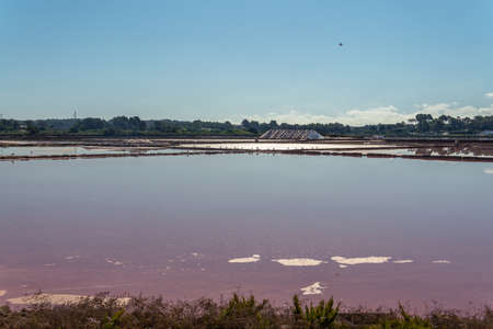 Traditional salt factory located in the Majorcan town of Colonia de Sant Jordi at sunriseの写真素材