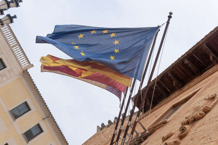 Main face of the town hall of the Majorcan town of Campos. Detail of the Balearic Islands, Spanish and Europeanの写真素材