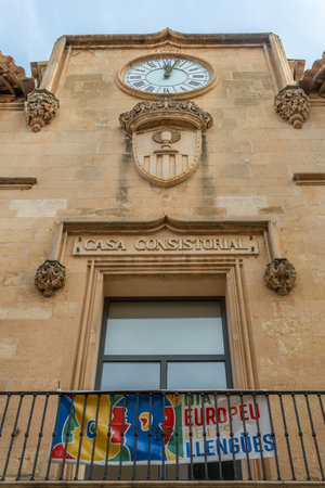 Felanitx, Spain; September 25 2021: Main facade of the town hall of the Majorcan town of Felanitx, island of Mallorca, Spainのeditorial素材