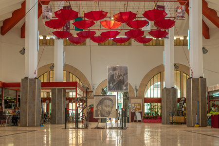 Felanitx. Spain; September 25 2021: Interior of the Municipal Market of the Majorcan town of Felanitx, island of Mallorca. Image of the local commerce in small townsのeditorial素材