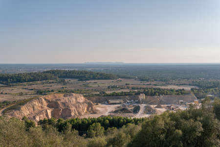 Aerial view of a stone quarry at sunset. Island of Mallorca, Spainの写真素材