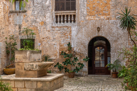 Santanyi, Spain; October 23 2021: Historic manor house in the center of the Mallorcan town of Santanyi, Spainのeditorial素材