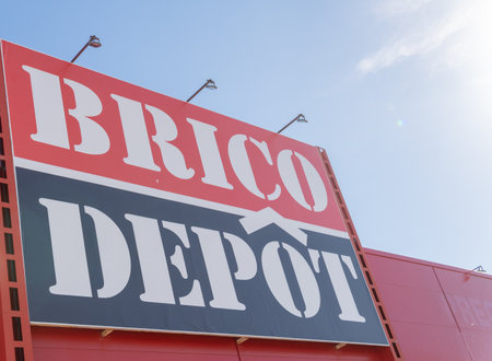Palma de Mallorca, Spain; December 27 2021: Main entrance of the multinational company, Brico Depot, in the city of Palma de Mallorcaのeditorial素材