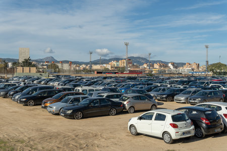 Palma de Mallorca, Spain; December 27 2021: Municipal parking of fined cars, confiscated by the police. Palma de Mallorca, Spainのeditorial素材