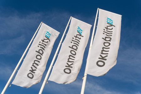 Palma de Mallorca, Spain; December 27 2021: Headquarters of the car rental company Okmobility, in an industrial park in the city of Palma de Mallorca, Spainのeditorial素材