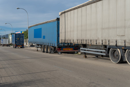 Palma de Mallorca, Spain; December 27 2021: Truck trailers parked in an industrial park in the city of Palma de Mallorcaのeditorial素材