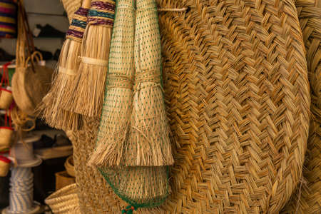 Close-up of a wicker basket of Mallorcan handcraft called Senallaの写真素材