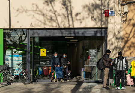 Llucmajor, Spain; januray 07 2022: Entrance to a Mercadona supermarket, with people going in and out...