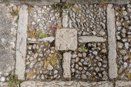 Close-up of the stone staircase leading up to the parish church of Sant Miquel, in the Majorcan town of Felanitx, Spainの写真素材