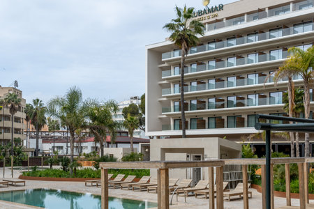 Palma Beach, Spain; March 13 2022: Facilities of the hotel Aubamar Suites and Spa, closed. Island of Majorca, Spainのeditorial素材