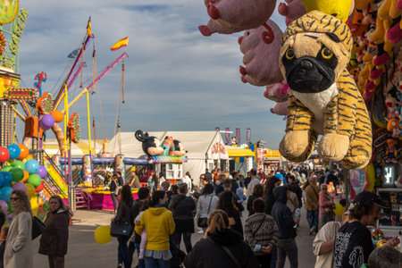 Palma de Majorca, Spain; april 08 2022: Attractions and people at the traditional annual fair, fira del ram, held in Palma de Mallorca, Spainのeditorial素材
