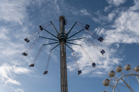Palma de Majorca, Spain; april 08 2022: Attractions and people at the traditional annual fair, fira del ram, held in Palma de Mallorca, Spainのeditorial素材