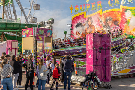 Palma de Majorca, Spain; april 08 2022: Attractions and people at the traditional annual fair, fira del ram, held in Palma de Mallorca, Spainのeditorial素材
