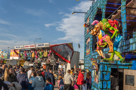 Palma de Majorca, Spain; april 08 2022: Attractions and people at the traditional annual fair, fira del ram, held in Palma de Mallorca, Spainのeditorial素材