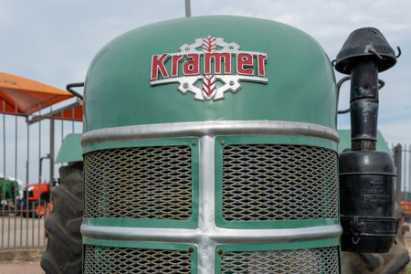 Sant Joan, Spain; june 08 2022: Kramer commercial tractor model KB25, green, on display in the Majorcan town of Sant Joan, Spainのeditorial素材