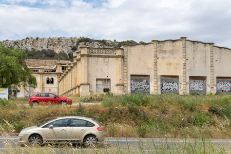 Felanitx, Spain; may 27 2022: Old abandoned factory El Sindicat in a state of ruin in the Majorcan town of Felanitx, Spain. Closure factories in rural areasのeditorial素材
