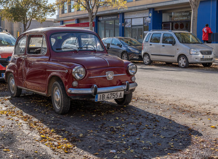 Palma de Mallorca, Spain; december 16 2022: Old Seat 600 purple car, parked in an industrial estate in Palma de Mallorca, a sunny autumn morning. spainのeditorial素材