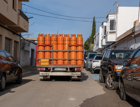 Felanitx, Spain; december 30 2022: Butane delivery truck, parked in the middle of the street in the Majorcan town of Felanitx, Spainのeditorial素材