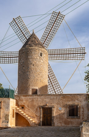 Felanitx, Spain; december 30 2022: Old stone mill converted into a house called molino de n'hereu, in the Majorcan town of Felanitx, Spainのeditorial素材