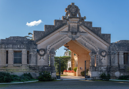 Felanitx, Spain; January 05 2023: Main entrance of the Christian cemetery in the Majorcan town of Felanitx, Spainのeditorial素材