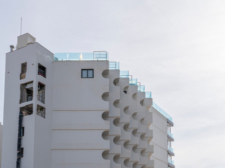 Playa de Palma, Spain; February 19 2023: Main facade of the Negresco hotel closed, in the tourist resort of Playa de Palma, island of Mallorca, Spainのeditorial素材