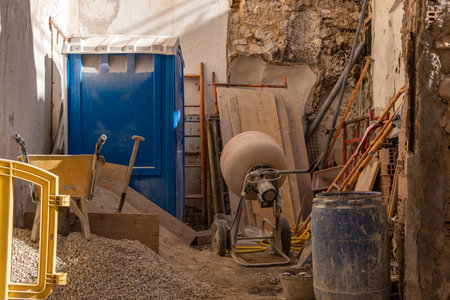 Machinery for the architectural renovation of an old building in the Majorcan town of Felanitx, Spainのeditorial素材