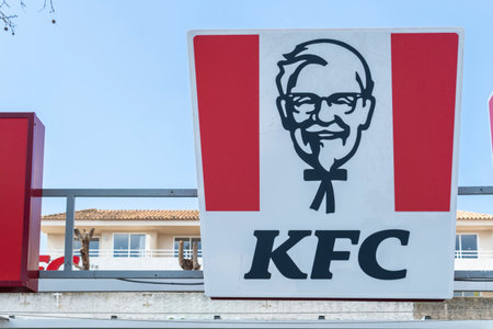 Magaluf, Spain; March 19 2023: Poster of the international fast food company KFC, in the tourist resort of Magaluf, Spainのeditorial素材