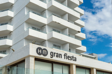 Playa de Palma, Spain; March 19 2023: Main facade of the HM Gran Fiesta hotel closed, in the tourist resort of Playa de Palma, island of Mallorca, Spainのeditorial素材