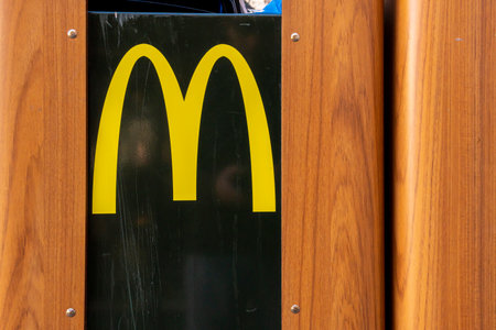 Palma de Mallorca, Spain; April 03 2023: Main entrance to a fast food chain restaurant, McDonald's, in the city of Palma de Mallorca, Spainのeditorial素材