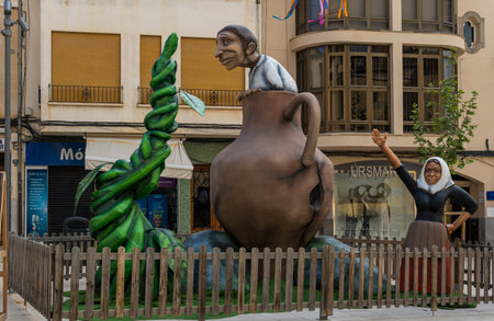 Manacor, Spain; April 30 2023: Manacor Encantat urban festival with large sculptures in the street of characters from folk tales or Rondalles. Manacor, Spainのeditorial素材