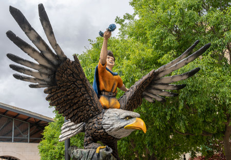 Manacor, Spain; April 30 2023: Manacor Encantat urban festival with large sculptures in the street of characters from folk tales or Rondalles. Manacor, Majorca island, Spainのeditorial素材