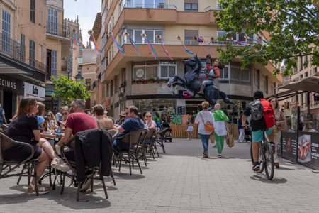 Manacor, Spain; May 06 2023: Manacor Encantat urban festival with large sculptures in the street of characters from folk tales or Rondalles. Manacor, Majorca island, Spainのeditorial素材