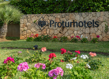 Sa Coma, Spain; June 03 2023: Main facade of the hotel Protur Sa Coma Playa in the Majorcan tourist resort of Sa Coma, Spainのeditorial素材
