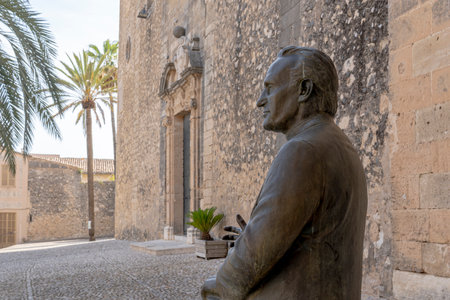 Montuiri, Spain; June 16 2023: Main facade of the catholic parish church in the Majorcan town of...