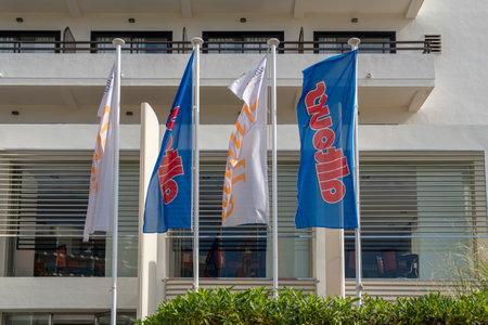 Cala Millor, Spain; June 18 2023: Main facade of the hotel Allsun Bahia del Este in the Majorcan tourist resort of Cala Millor, Spainのeditorial素材