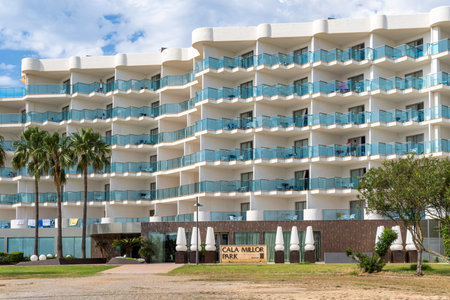 Cala Millor, Spain; June 18 2023: Main facade of the hotel Cala Millor Park in the Majorcan tourist resort of Cala Millor, Spainのeditorial素材