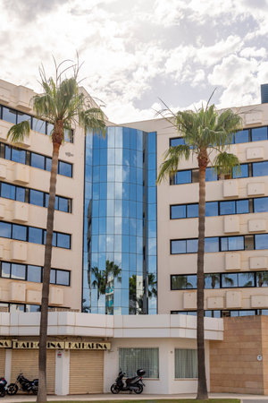 Cala Millor, Spain; June 18 2023: Main facade of the Hipotels hotel in the Majorcan tourist resort of Cala Millor, Spainのeditorial素材