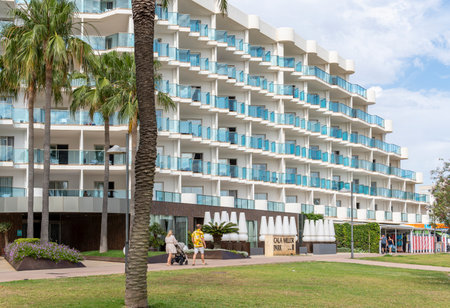 Cala Millor, Spain; June 18 2023: Main facade of the hotel Cala Millor Park in the Majorcan tourist resort of Cala Millor, Spainのeditorial素材