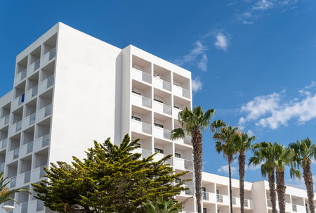 Cala Millor, Spain; June 18 2023: Main facade of a hotel in the Majorcan tourist resort of Cala Millor, Spainのeditorial素材