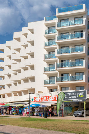 Cala Millor, Spain; June 18 2023: Main facade of a hotel in the Majorcan tourist resort of Cala Millor, Spainのeditorial素材