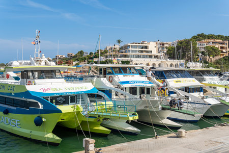 Porto Cristo, Spain; July 01 2023: General view of the promenade of the tourist town of Porto Cristo in summer. Island of Majorca, Spainのeditorial素材