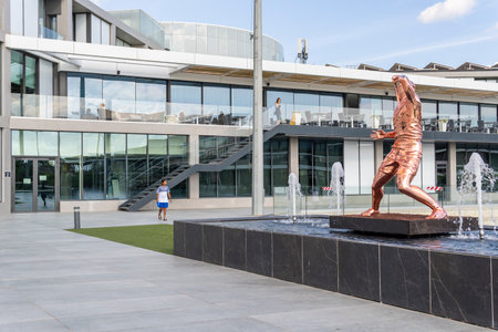 Manacor, Spain; July 01 2023: Metal sculpture of the Spanish tennis player Rafael Nadal at the Rafa Nadal international sports center. Manacor, island of Majorca, Spainのeditorial素材