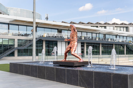 Manacor, Spain; July 01 2023: Metal sculpture of the Spanish tennis player Rafael Nadal at the Rafa Nadal international sports center. Manacor, island of Majorca, Spainのeditorial素材