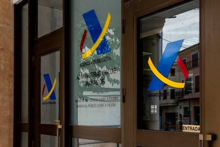 Manacor, Spain; July 21 2023: Tax Agency office in Spain. Manacor, island of Majorca, Spainのeditorial素材