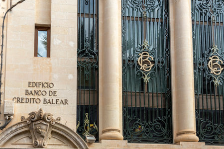 Manacor, Spain; July 21 2023: Balearic credit bank building in the historic center of the Majorcan town of Manacor, Spainのeditorial素材