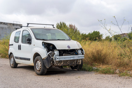 Manacor, Spain; July 21 2023: Abandoned and dilapidated Fiat van. Manacor, island of Majorca, Spainのeditorial素材
