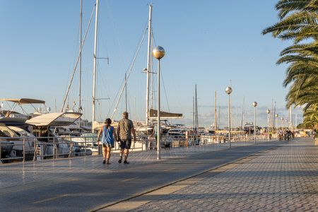 Palma de Mallorca, Spain; august 06 2023: Seafront promenade of the tourist resort of Palma de Mallorca at sunrise, Spainのeditorial素材