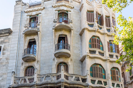 Palma de Mallorca, Spain; august 06 2023: Main facade of the modernist building Casasayas in the...